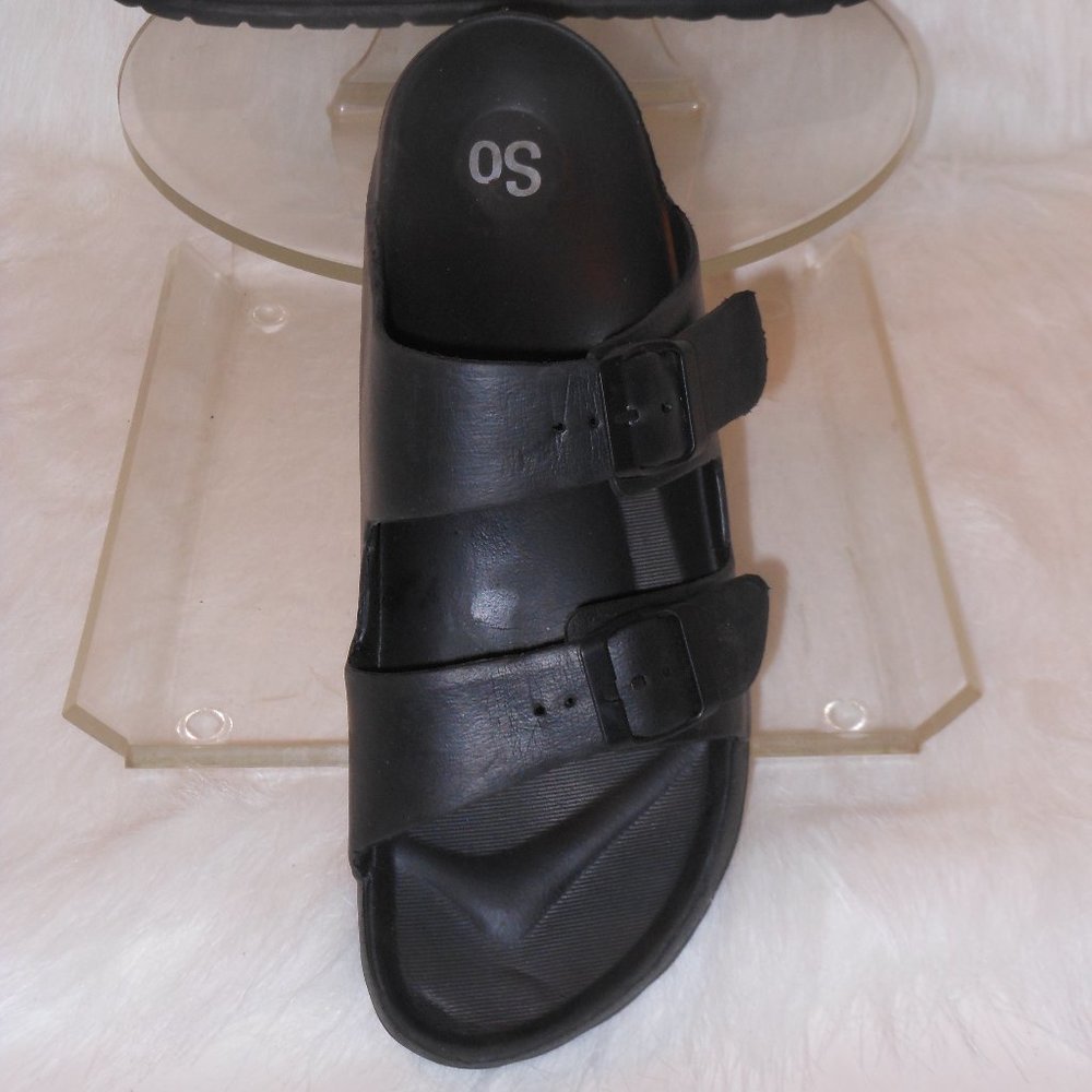 SO BLACK  DOUBLE BUCKLE SANDALS SIZE 10 MEDIUM
